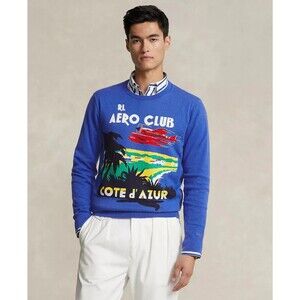 Polo Ralph Lauren Cote d'Azur Aero Club Mens Large Crewneck Sweater Jumper Blue